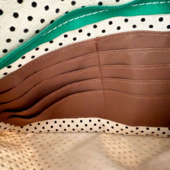 Kavu Fold Over Crossbody Bag in Cream & Black Dot with Green Accent - Picture 4 of 5